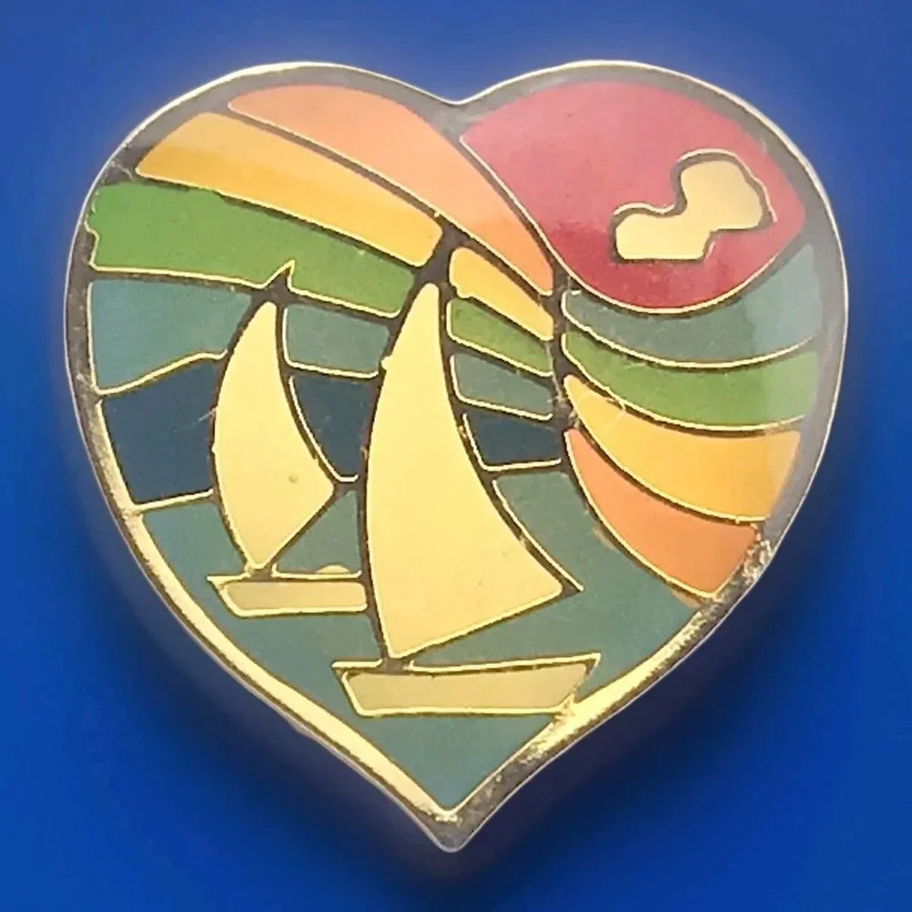 Heart Shaped Rainbow Sailboats Vintage Pin Brooch Hippie Pride Nautical LGBT